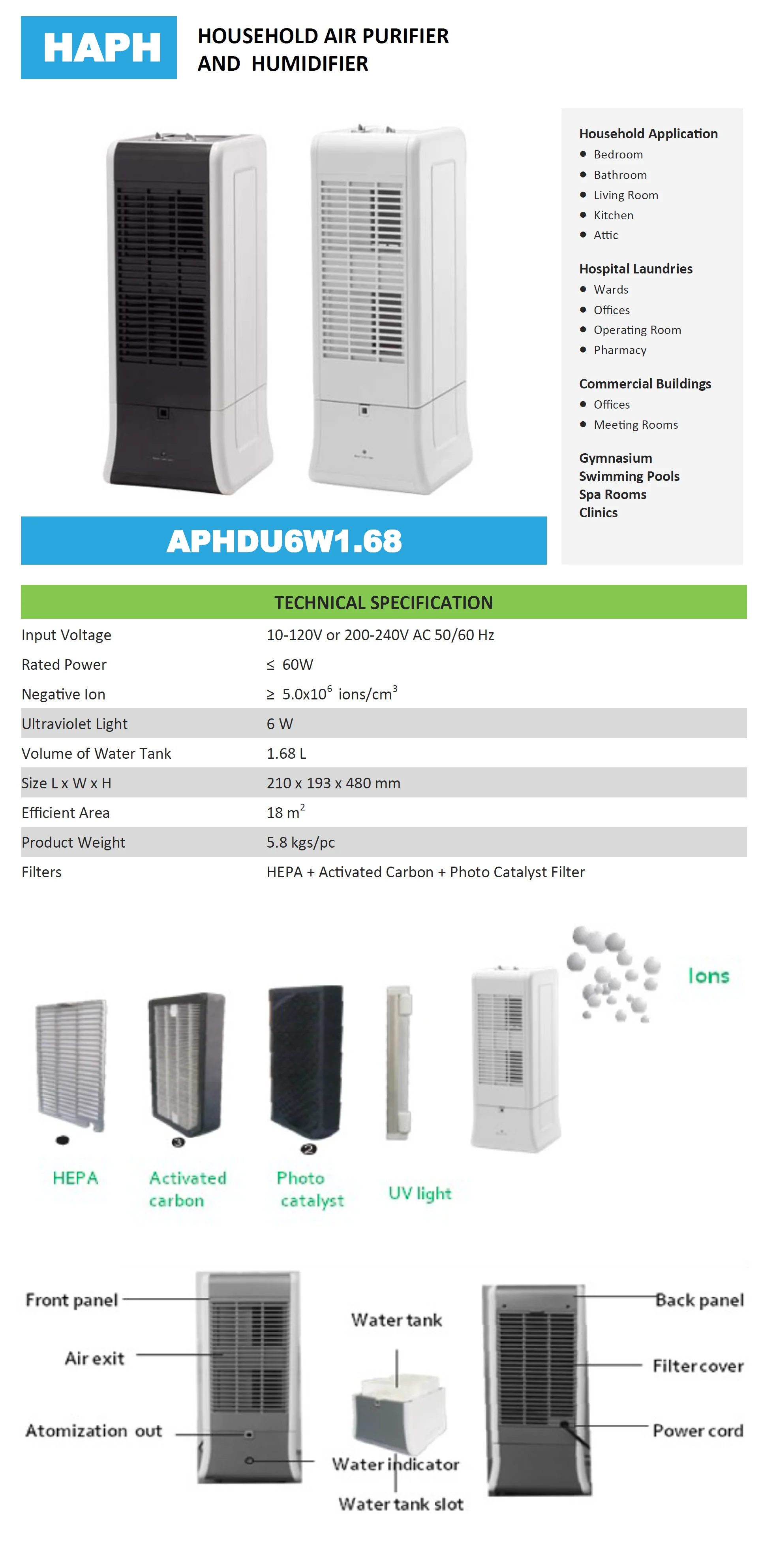 Household Air Purifier & Humidifier — APHDU6W1.68