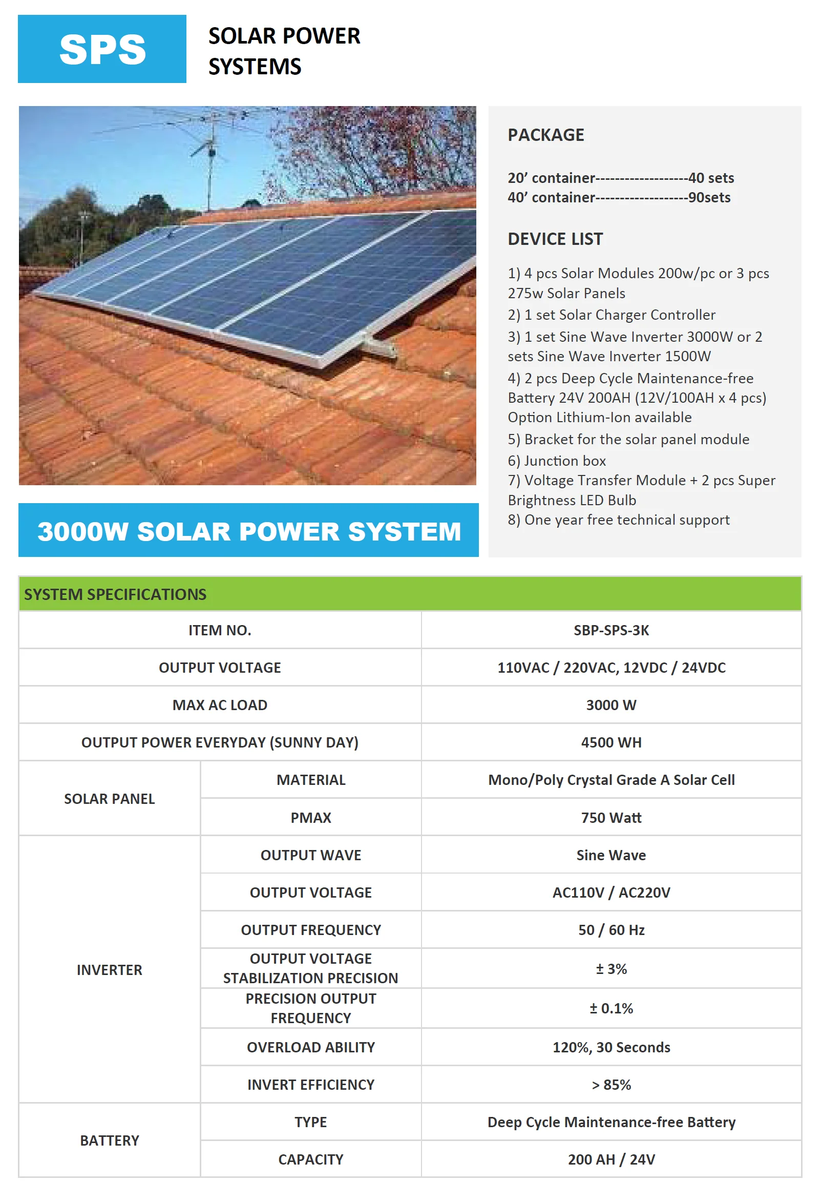 Solar Power System — 3000W